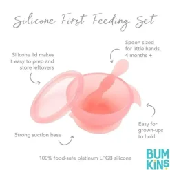Bumkins Food Jars & Snack Cups|Dishes, Utensils & Food Containers*- Silicone Feeding Set with Suction for Baby and Toddler, Pink Jelly