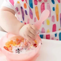 Bumkins Food Jars & Snack Cups|Dishes, Utensils & Food Containers*- Silicone Feeding Set with Suction for Baby and Toddler, Pink Jelly