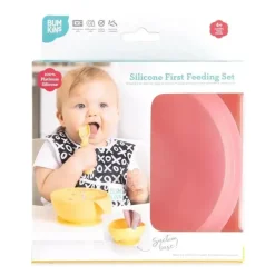 Bumkins Food Jars & Snack Cups|Dishes, Utensils & Food Containers*- Silicone Feeding Set with Suction for Baby and Toddler, Pink Jelly