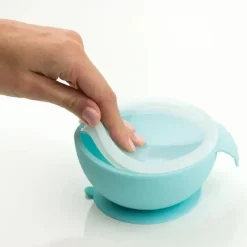 Bumkins Suction Plates & Bowls|Dishes, Utensils & Food Containers*- Silicone First Feeding Set with Lid & Spoon, Blue Os