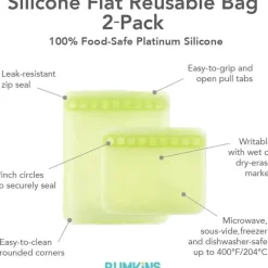 Bumkins Food Jars & Snack Cups|Dishes, Utensils & Food Containers*- Silicone Reusable Sandwich and Snack Bags, Green Sage