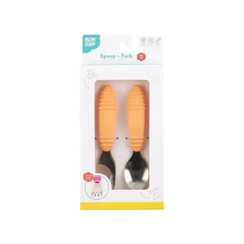 Bumkins Utensils & Accessories|Dishes, Utensils & Food Containers*- Spoon + Fork baby utensils - Tangerine