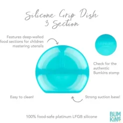 Bumkins Suction Plates & Bowls|Dishes, Utensils & Food Containers*- Toddler and Baby Suction Plate, Silicone Divided Grip Dish, Blue Jelly