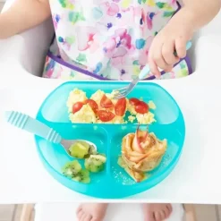 Bumkins Suction Plates & Bowls|Dishes, Utensils & Food Containers*- Toddler and Baby Suction Plate, Silicone Divided Grip Dish, Blue Jelly