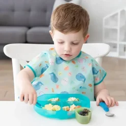 Bumkins Suction Plates & Bowls|Dishes, Utensils & Food Containers*- Toddler and Baby Suction Plate, Silicone Divided Grip Dish, Blue Jelly