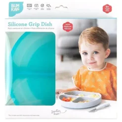 Bumkins Suction Plates & Bowls|Dishes, Utensils & Food Containers*- Toddler and Baby Suction Plate, Silicone Divided Grip Dish, Blue Jelly