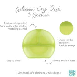 Bumkins Suction Plates & Bowls|Dishes, Utensils & Food Containers*- Toddler and Baby Suction Plate, Silicone Divided Grip Dish, Green Jelly