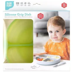 Bumkins Suction Plates & Bowls|Dishes, Utensils & Food Containers*- Toddler and Baby Suction Plate, Silicone Divided Grip Dish, Green Jelly