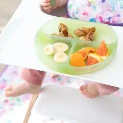 Bumkins Suction Plates & Bowls|Dishes, Utensils & Food Containers*- Toddler and Baby Suction Plate, Silicone Divided Grip Dish, Green Jelly