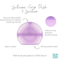 Bumkins Suction Plates & Bowls|Dishes, Utensils & Food Containers*- Toddler and Baby Suction Plate, Silicone Divided Grip Dish, Purple Jelly