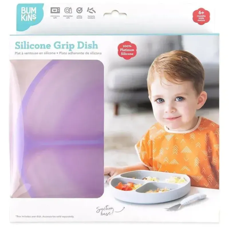Bumkins Suction Plates & Bowls|Dishes, Utensils & Food Containers*- Toddler and Baby Suction Plate, Silicone Divided Grip Dish, Purple Jelly