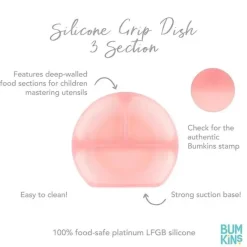 Bumkins Suction Plates & Bowls|Dishes, Utensils & Food Containers*- Toddler and Baby Suction Plate, Silicone Divided Grip Dish, Pink Jelly