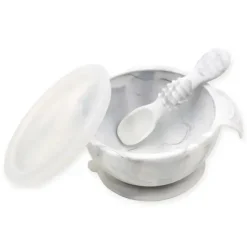 Bumkins Suction Plates & Bowls|Dishes, Utensils & Food Containers*Silicone First Feeding Set with Lid & Spoon, Marble