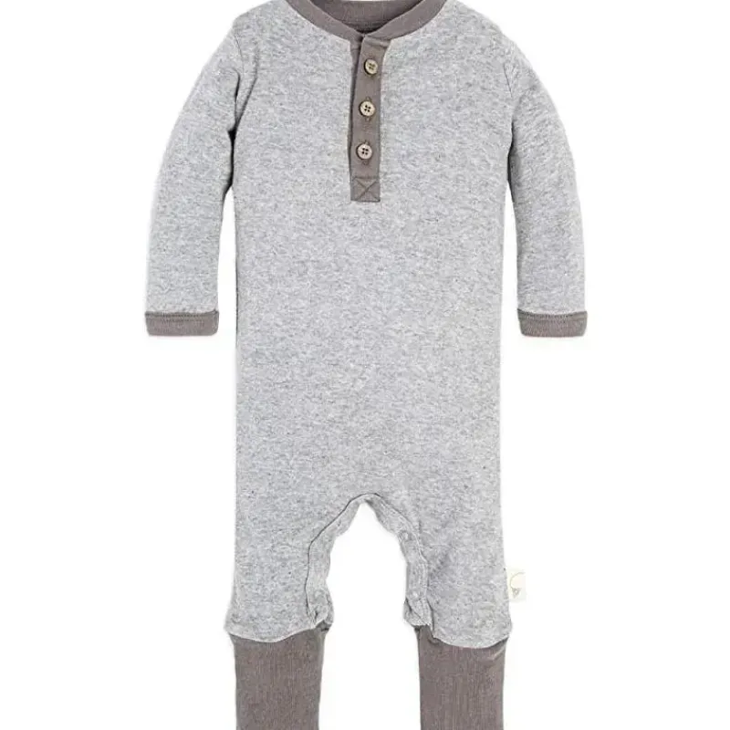 Burt's Bees Baby Baby One-Pieces|Preemie Clothing*Burts Bees - Baby Neutral Henley Coverall, Heather Grey, Preemie