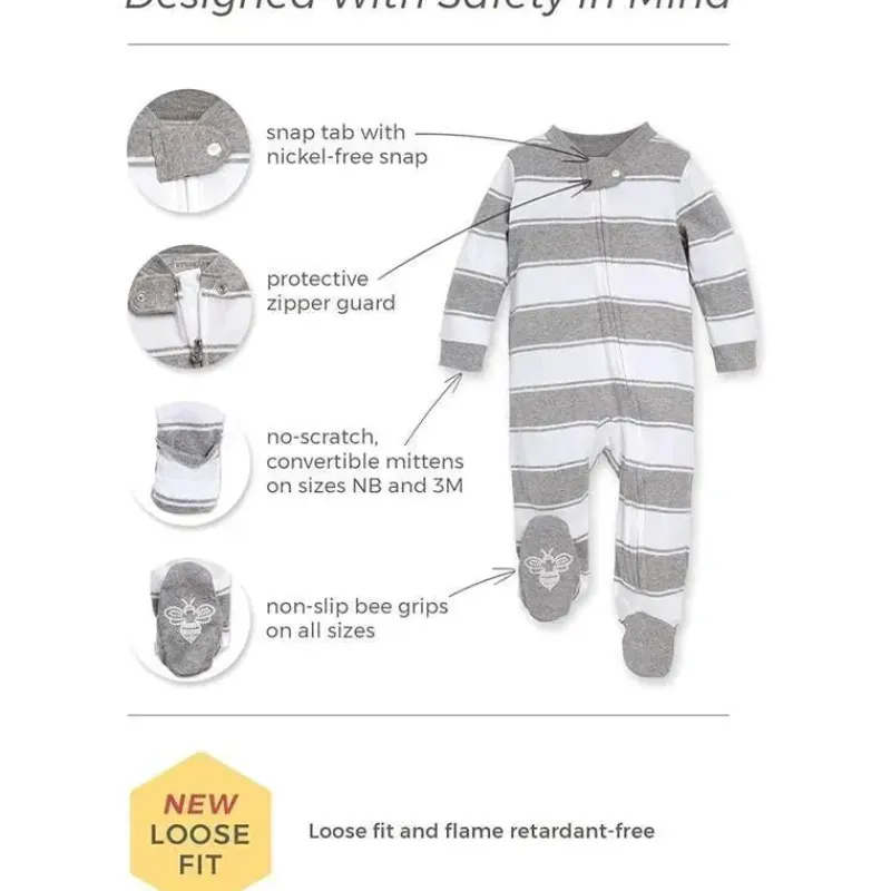 Burt's Bees Baby Baby Onesies & Bodysuits*Burts Bees - Honey Bee Organic Baby Sleep & Play Pajamas, Heather Grey