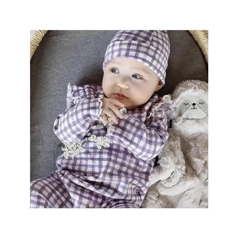 Burt's Bees Baby Baby Sleepwear*Burts Bees - Micro Gingham Jumpsuit & Knot Top Hat Set, Dawn