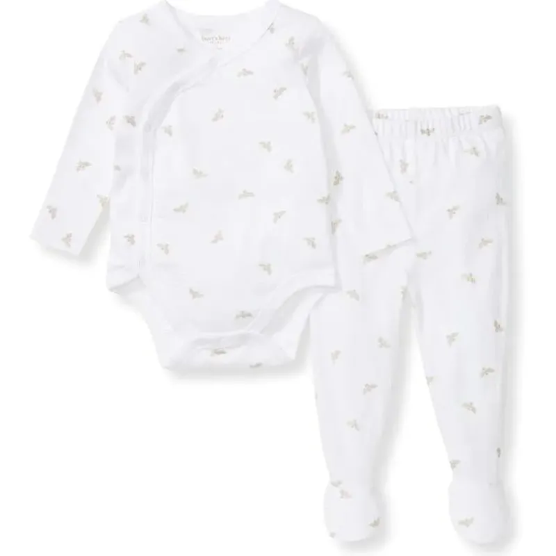 Burt's Bees Baby Baby Sleepwear*Burts Bees - Micro Golden Bee Bodysuit Set, Fossil