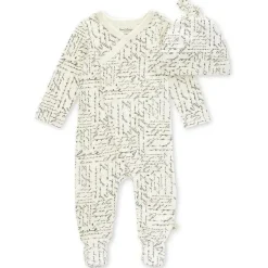 Burt's Bees Baby Baby Sleepwear*Burts Bees - My Love Will Follow Footed Jumpsuit & Knot Hat Set, Eggshell