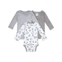 Burt's Bees Baby Organic|Preemie Clothing*Burts Bees - 3Pk A-Bee-C Organic Long Sleeve Bodysuits, Heather Grey