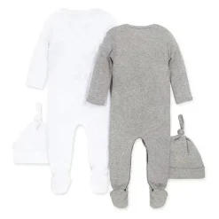 Burt's Bees Baby Baby One-Pieces|Clothing Gift Set*Burts Bees - 2Pk Baby Coveralls & Knot Top Hats, Heather Grey Preemie
