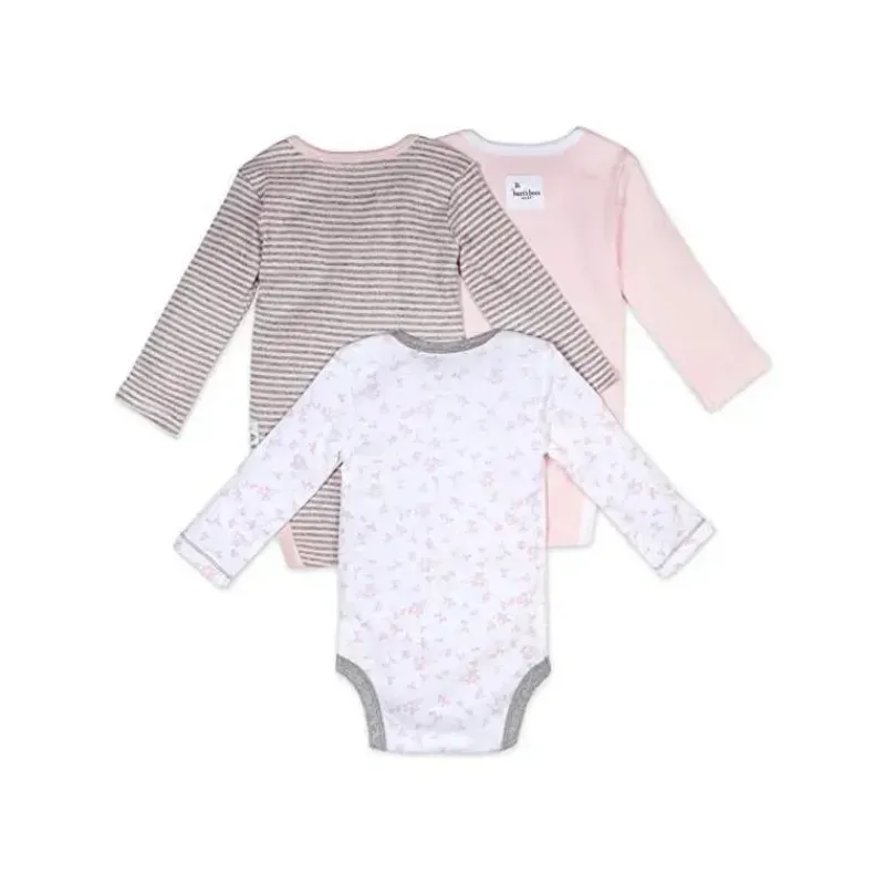 Burt's Bees Baby Organic|Baby Onesies & Bodysuits*Burts Bees - 3Pk Baby Girl Organic Long Sleeve Bodysuits, Dusty Dandelions