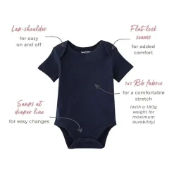 Burt's Bees Baby Baby Onesies & Bodysuits*Burts Bees - 3Pk Baby Unisex Organic Solid Short Sleeve Bodysuits, Midnight