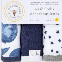 Burt's Bees Baby Baby Washcloths*Burts Bees - 3Pk Hello Moon! Baby Washcloths, Blue Indigo