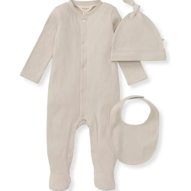 Burt's Bees Baby Baby Sleepwear*Burts Bees - 3Pk Jumpsuit, Hat & Bib Set, Limestone