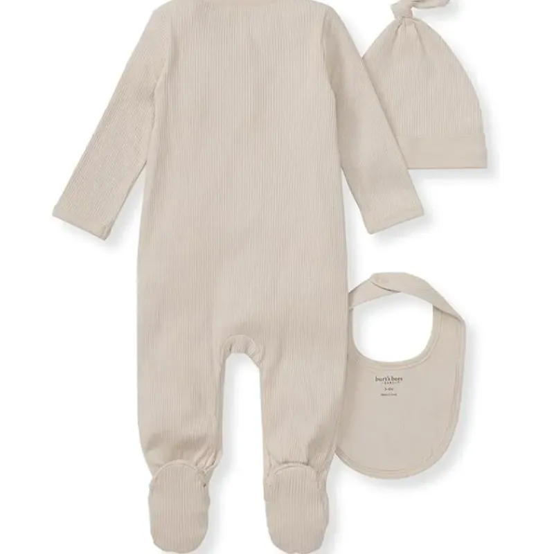 Burt's Bees Baby Baby Sleepwear*Burts Bees - 3Pk Jumpsuit, Hat & Bib Set, Limestone