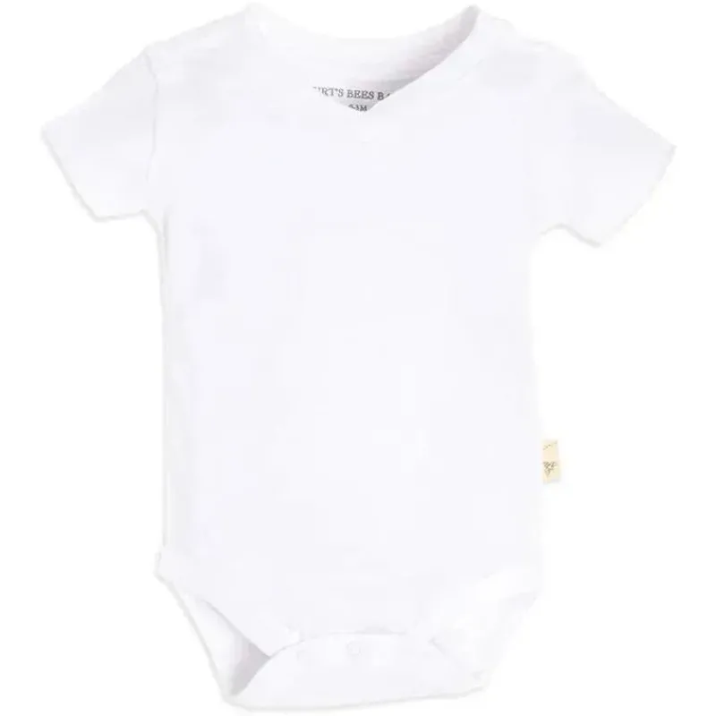Burt's Bees Baby Baby Onesies & Bodysuits*Burts Bees - Short Sleeve Reverse Seam V Neck Bodysuit, Cloud
