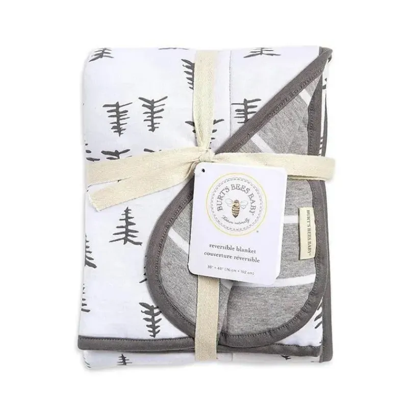 Burt's Bees Baby Blankets & Quilts*Burt's Bees Pine Forest Reversible Jersey Swaddle Blanket Heather Grey Hanger