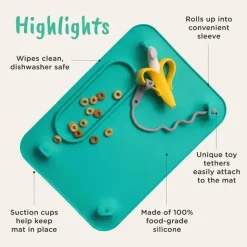 Busy Baby Utensils & Accessories|Dishes, Utensils & Food Containers*- Silicone Mat, Suction Cups, 4 Straps to Secure Baby Essentials, Spearmint