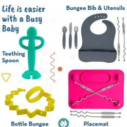 Busy Baby Utensils & Accessories|Dishes, Utensils & Food Containers*- Silicone Mat, Suction Cups, 4 Straps to Secure Baby Essentials, Spearmint