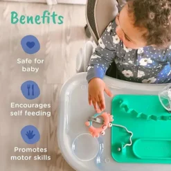 Busy Baby Utensils & Accessories|Dishes, Utensils & Food Containers*- Silicone Mat, Suction Cups, 4 Straps to Secure Baby Essentials, Spearmint