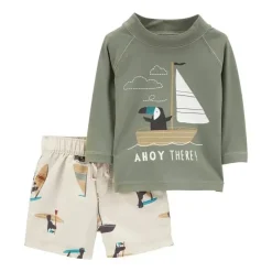 Carter's Baby Swimming Clothes*Carters - Baby Boy 2Pk Sailboat Puffin Rashguard Set