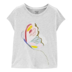Carter's Baby Tops*Carters - Baby Girl Butterfly Jersey Tee, Heather