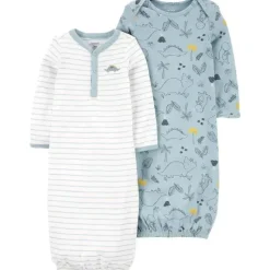 Carter's Baby Sleepwear*Carter's - 2-Pack Baby Sleeper Gowns- Dino White/Blue