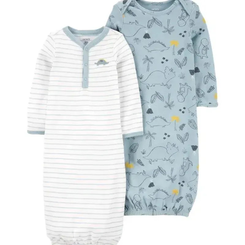 Carter's Baby Sleepwear*Carter's - 2-Pack Baby Sleeper Gowns- Dino White/Blue