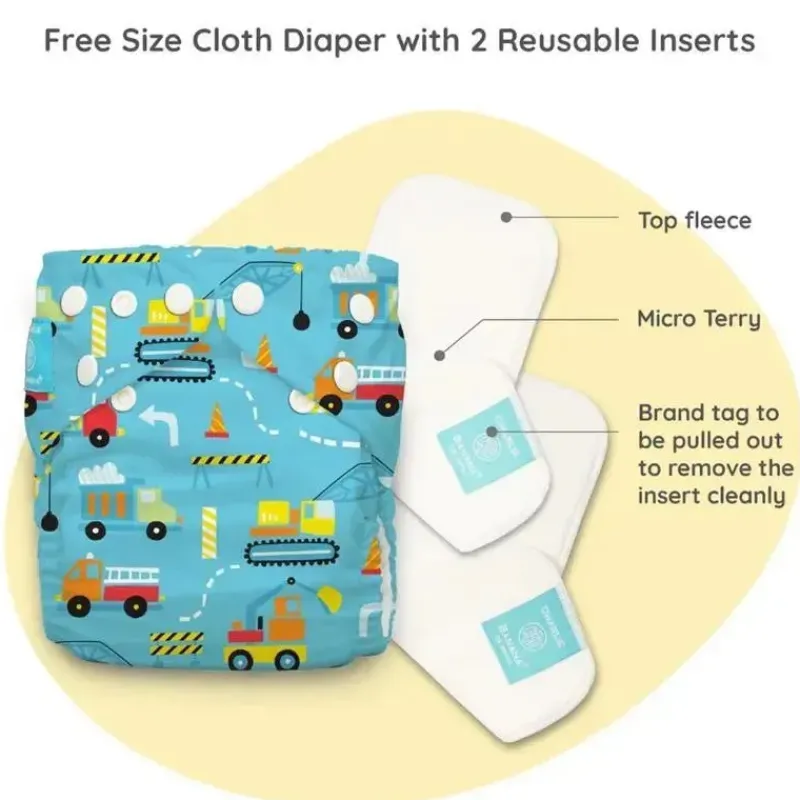 Charlie Banana Cloth & Reusable Diapers*- Construction One Size Reusable Cloth Diaper with Fleece