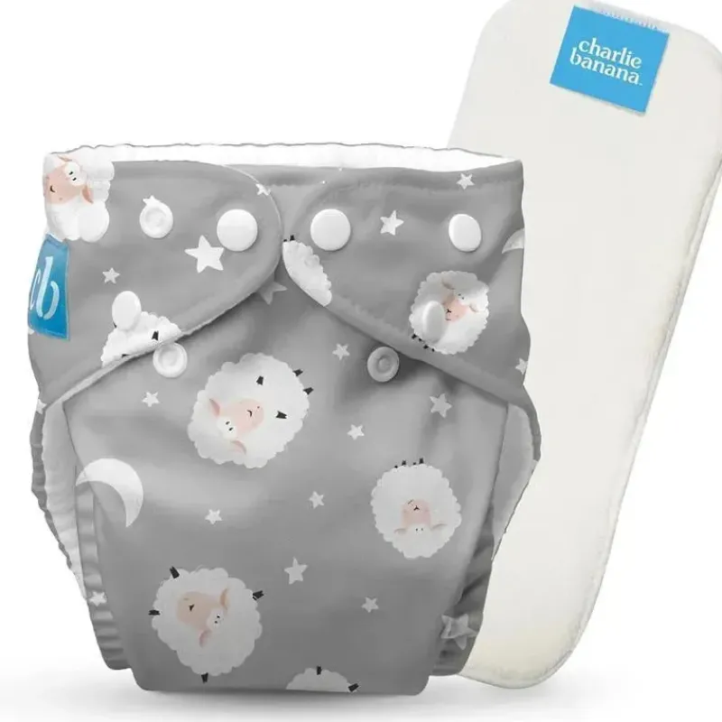 Charlie Banana Cloth & Reusable Diapers*- Reusable Washable Cloth Diaper, Adjustable One Size, Sweet Dreams On Grey
