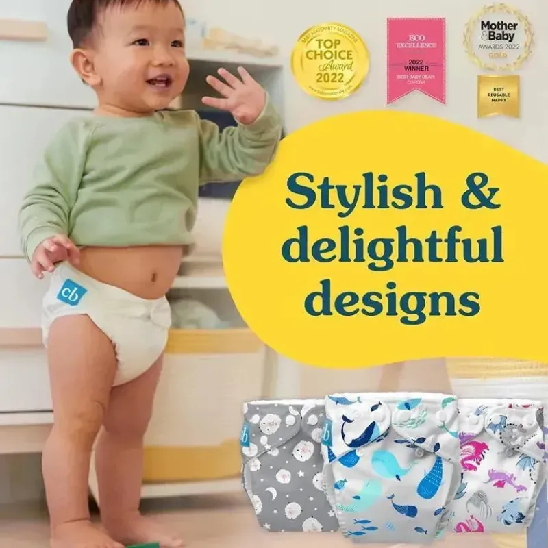 Charlie Banana Cloth & Reusable Diapers*- Reusable Washable Cloth Diaper, Adjustable One Size, Sweet Dreams On Grey