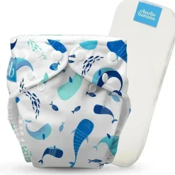 Charlie Banana Cloth & Reusable Diapers*- Reusable Washable Cloth Diaper, Adjustable One Size, The Whale on White