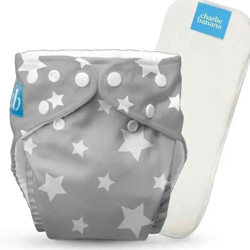Charlie Banana Cloth & Reusable Diapers*- Twinkle Little Star White On Grey Reusable Cloth Diaper One Size
