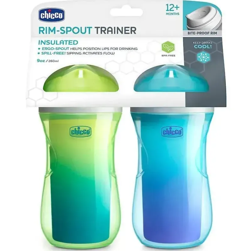Chicco Straw, Sippy & Training Cups|Dishes, Utensils & Food Containers*- 2Pk Insulated Rim Spout Trainer Sippy Cup 9Oz. Green/Teal Ombre