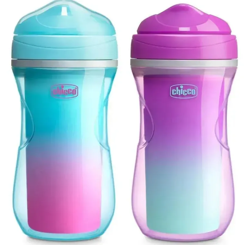 Chicco Straw, Sippy & Training Cups|Dishes, Utensils & Food Containers*- 2Pk Insulated Rim Spout Trainer Sippy Cup 9Oz. Pink/Teal/Purple Ombre