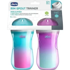 Chicco Straw, Sippy & Training Cups|Dishes, Utensils & Food Containers*- 2Pk Insulated Rim Spout Trainer Sippy Cup 9Oz. Pink/Teal/Purple Ombre