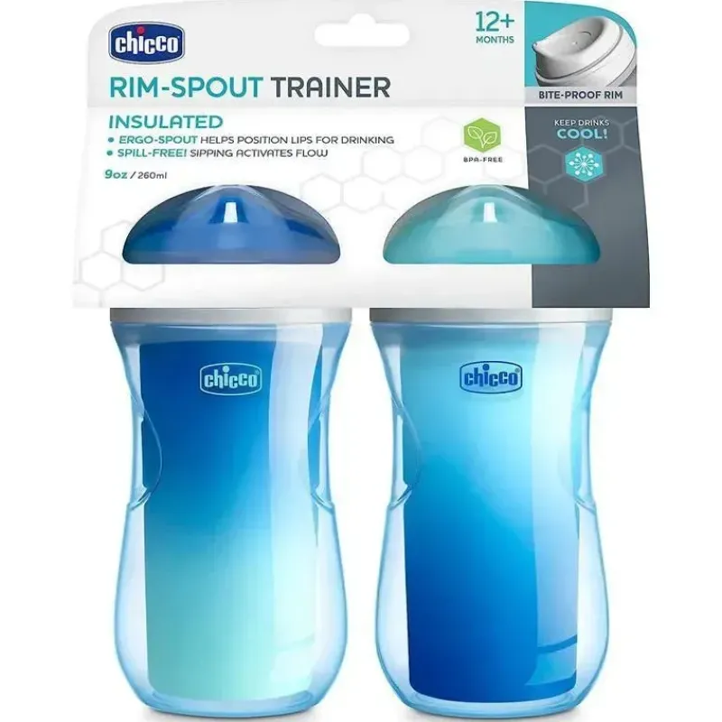 Chicco Straw, Sippy & Training Cups|Dishes, Utensils & Food Containers*- 2Pk Insulated Rim Spout Trainer Sippy Cup 9Oz. Blue/Teal Ombre