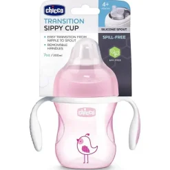 Chicco Straw, Sippy & Training Cups|Dishes, Utensils & Food Containers*- Silicone Spout Transition Sippy Cup 7Oz Pink 4M+