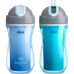 Chicco Straw, Sippy & Training Cups|Dishes, Utensils & Food Containers*Insulated Flip-Top Straw Cup 9oz. 12m+ (2pk) in Blue Discover/Teal