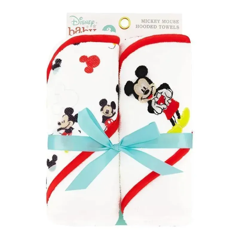 Cudlie Mickey & Minnie|Baby Bath Towels*- Disney Baby Boy 2Pk Rolled/Carded Hooded Towels, Mickey Mouse